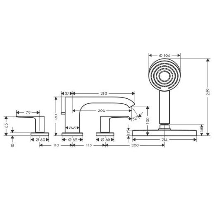 Смеситель для ванны hansgrohe Vivenis 75444700 матовый белый