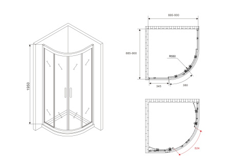 Душевой уголок Abber Schwarzer Diamant AG01090