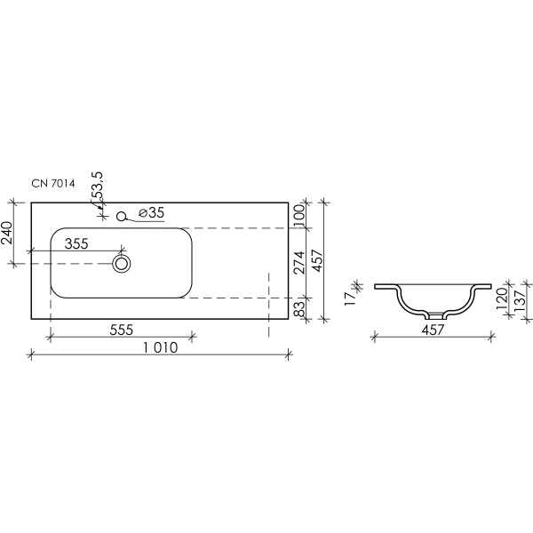 Раковина 101x45,7 см Ceramica Nova Grace CN7014