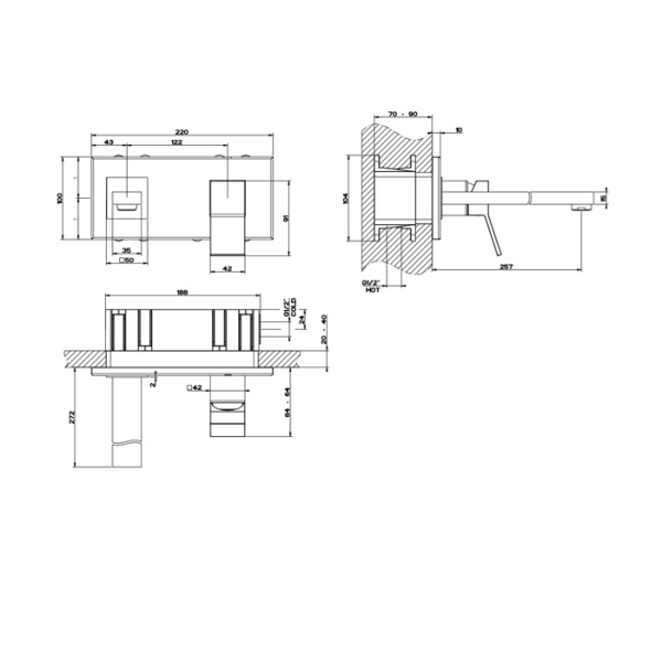 Смеситель для раковины Gessi Rettangolo K 53090#299 черный матовый