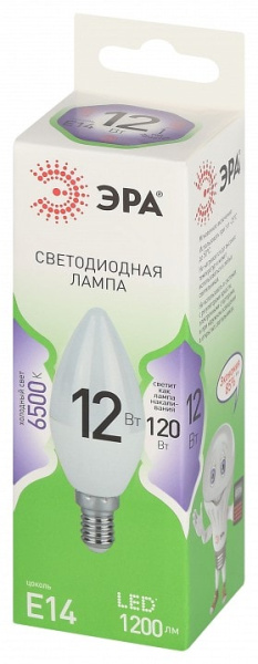 Лампа светодиодная Эра Green Line E14 12Вт 6500K LED B35-12W-865-E14 GL