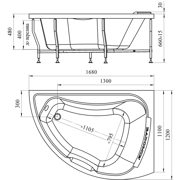 Акриловая ванна 168x120 см левая Radomir Альбена 1-01-0-1-1-015
