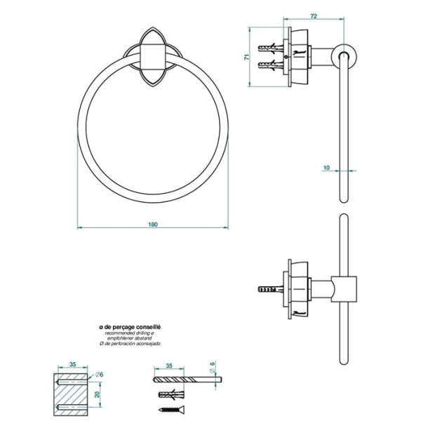 Полотенцедержатель THG Ptale de cristal clair U6A.F01.504N золото