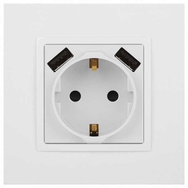 Розетка с заземлением и со шторкой и 2хUSB, без рамки Эра Эра Elegance 14-4109-01