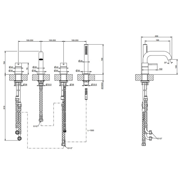 Смеситель для ванны Gessi 316 54037#727 золото