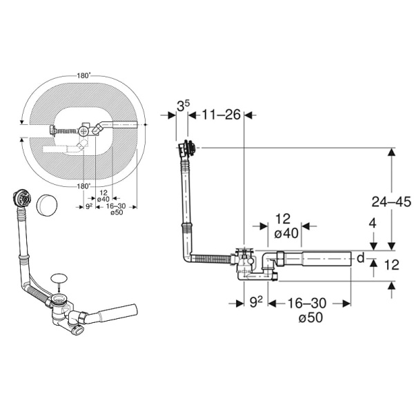 Слив-перелив для ванны Geberit Uniflex 150.520.21.6