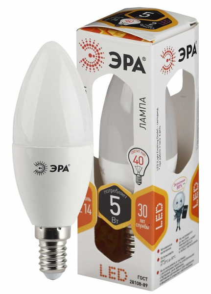 Лампа светодиодная Эра  E14 5Вт 2700K LED B35-5W-827-E14