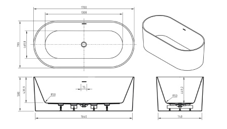 Акриловая ванна BelBagno 170x80 BB705-1700-800