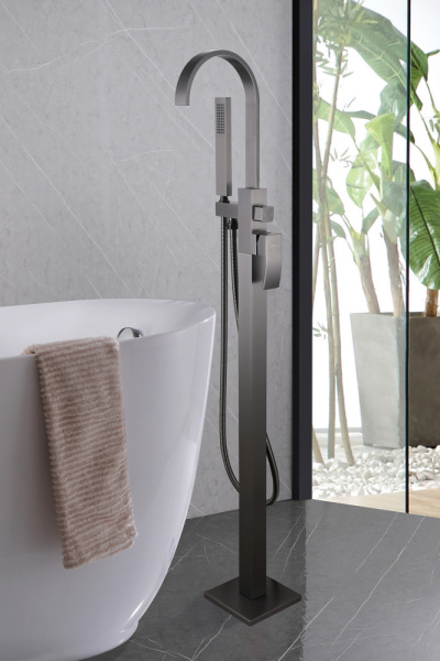 Смеситель для ванны Abber Wasserfall AF8615NG напольный с душевым гарнитуром никель