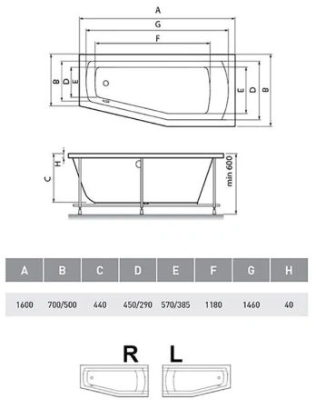 Акриловая ванна Relisan Aquarius 160х70 Гл000013735 белый