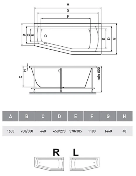 Акриловая ванна Relisan Aquarius 160х70 Гл000013735 белый