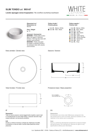 Раковина White Ceramic Slim Tondo 40 W014701