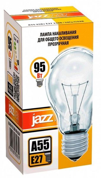 Лампа накаливания Jazzway  E27 95Вт 2700K A55 240V 95W E27 clear