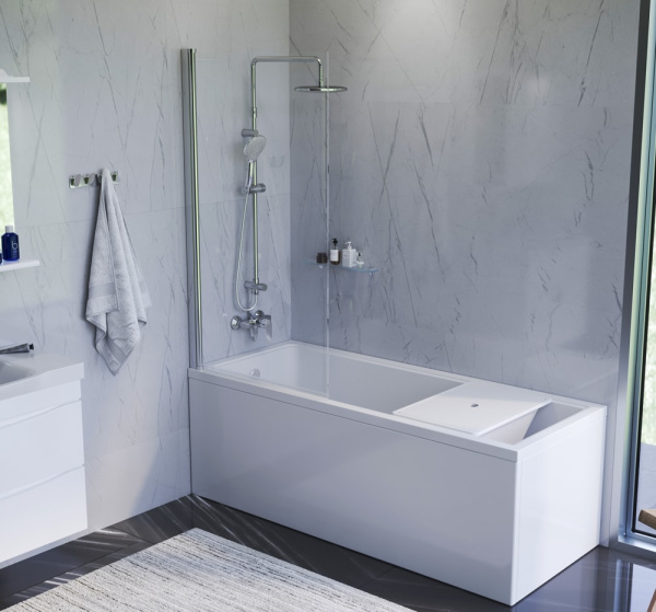 Шторка на борт ванны AM.PM Gem W90BS-D080-140CT 80х140 поворотная хром стекло прозрачное