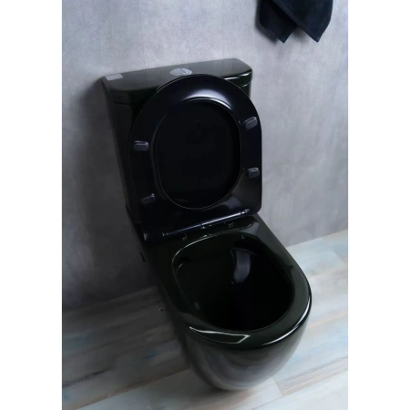 Унитаз-компакт GID Tr2177BL безободковый, с сиденьем, черный глянец