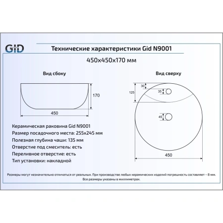 Раковина 45x45 см GID Simple N N9001