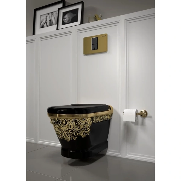 Унитаз подвесной Creavit Antik AN320-00SI00E-AK00 с функцией биде, черный/золото