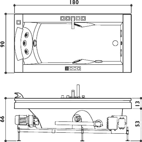 Акриловая ванна Jacuzzi Aura UNO 180x90 9F43-344A