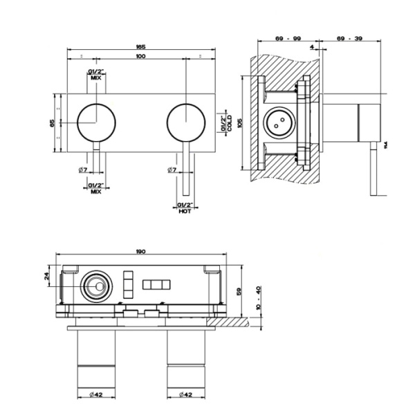 Смеситель для душа Gessi 316 54079#239 нержавейка