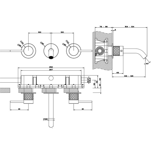 Смеситель для раковины Gessi 316 54192#707 черный матовый