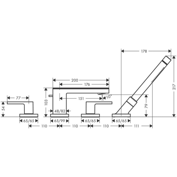 Смеситель на борт ванны Axor MyEdition 47430600 с душевым гарнитуром хром/черное стекло