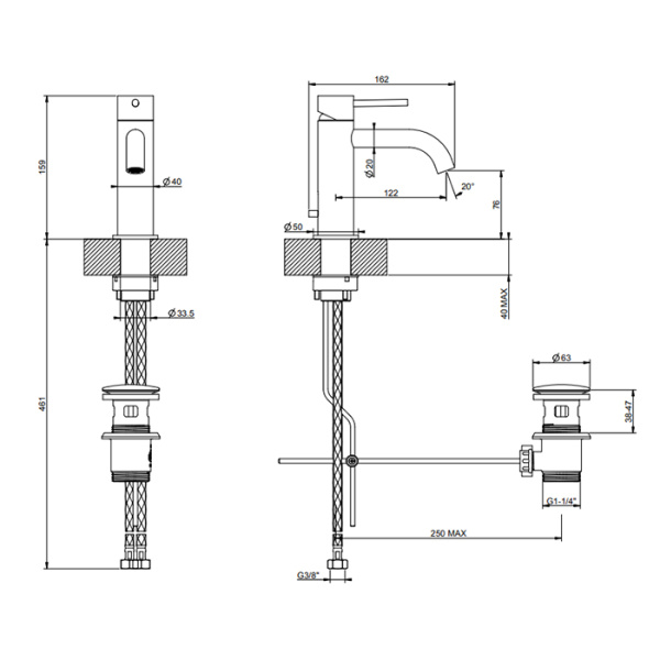 Смеситель для раковины Gessi 316 54001#707 черный матовый