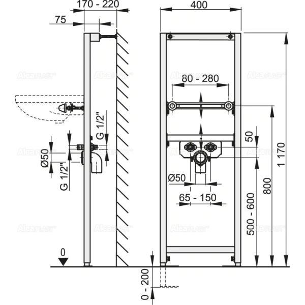 Монтажная рама для раковины AlcaPlast A104/1200