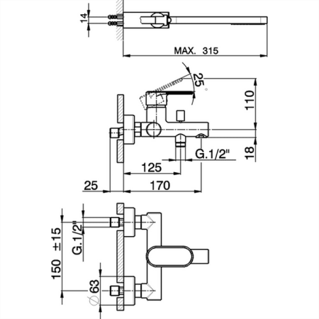 Смеситель для ванны Cisal LineaViva LV00012021