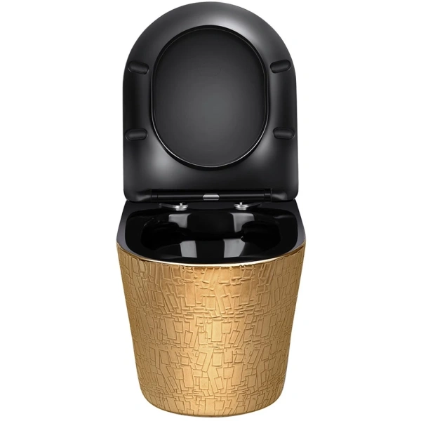 Унитаз подвесной Vincea Piatti VT1-11G1B безободковый, с сиденьем микролифт, золотой/черный глянец