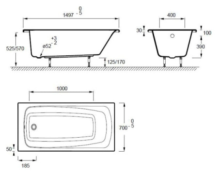 Акриловая ванна Jacob Delafon Patio 150x70 E6810RU-01