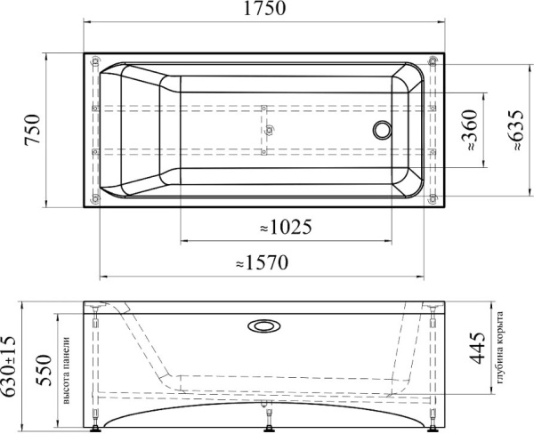 Акриловая ванна Радомир Агата 175х75 2-01-0-0-1-227Р белый
