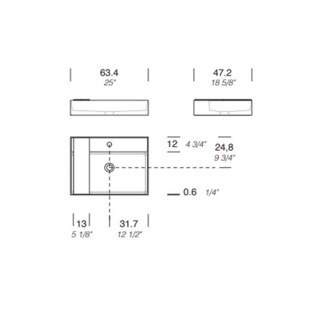 Раковина Milldue Man 127 2462*1 Bianco Opaco