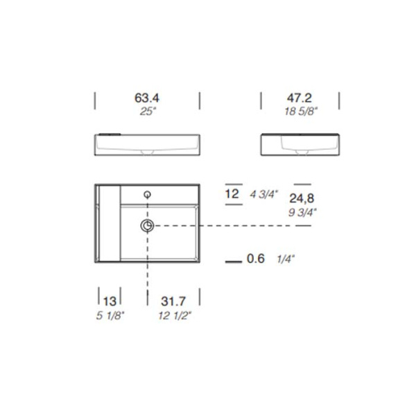Раковина Milldue Man 127 2462*1 Bianco Opaco