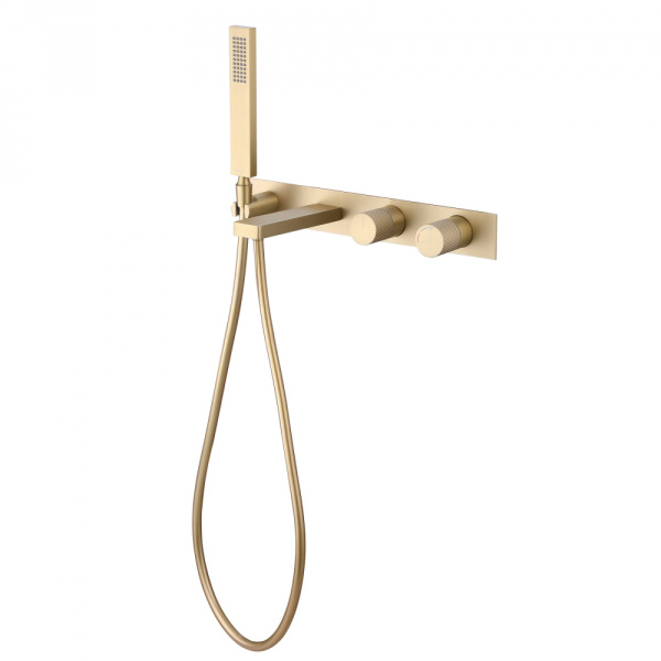Смеситель для ванны Abber Rund AF8730G с душевым гарнитуром золото матовое