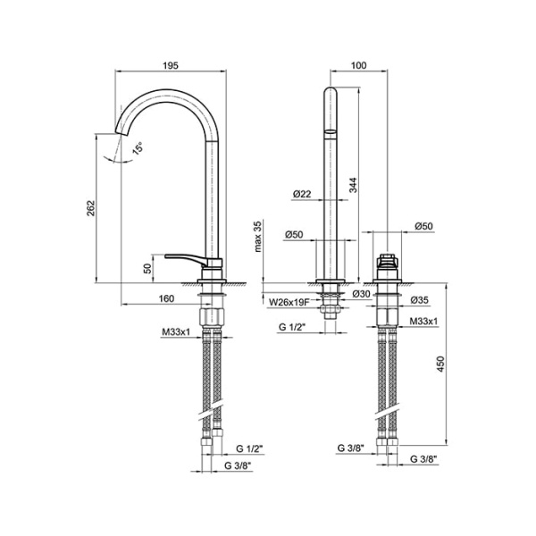 Смеситель для раковины Fantini AL/23 26 02 B106WF