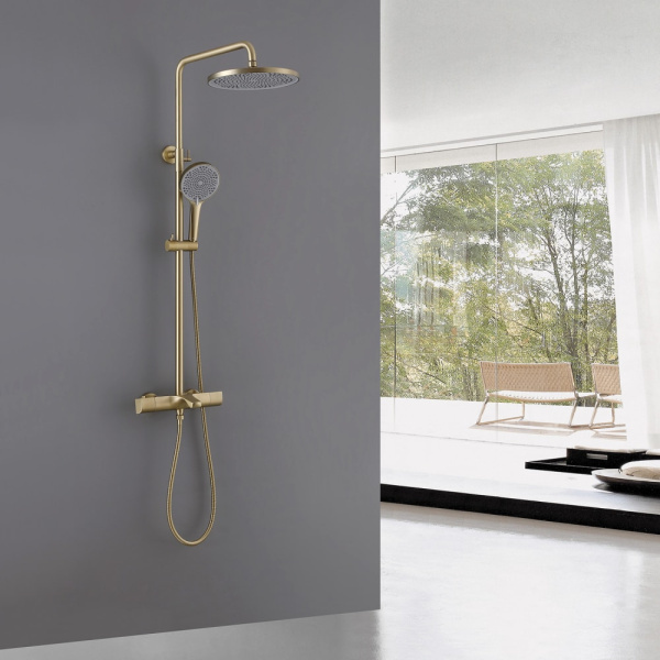 Душевая стойка Abber Thermostat AF8516GL с термостатом золото матовое