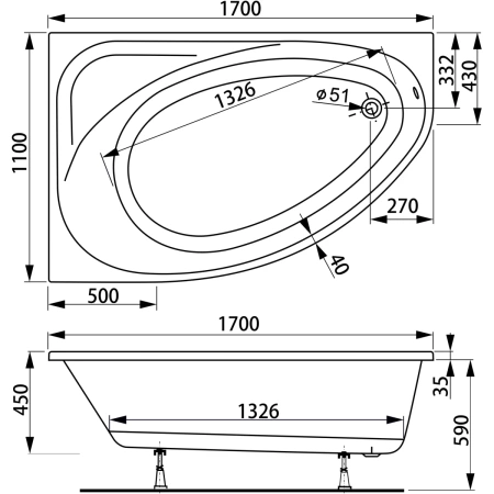 Акриловая ванна 170x110 см R Vagnerplast Hapi VPBA170HAP3PX-04