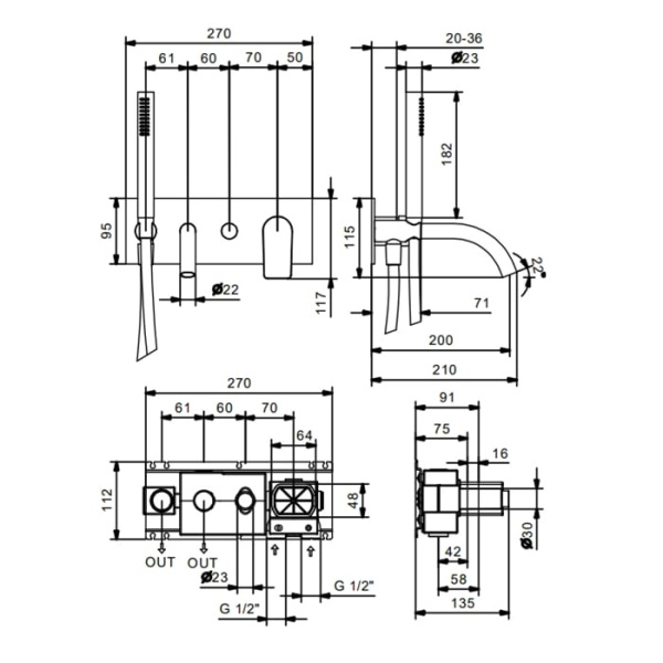 Смеситель для ванны Fantini Myo 61 02 V621B