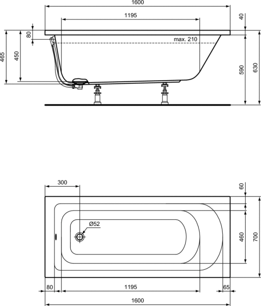 Акриловая ванна Ideal Standard Hot Line 160x70 (K274501)