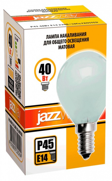 Лампа накаливания Jazzway  E14 40Вт 2700K P45 240V 40W E14 frosted