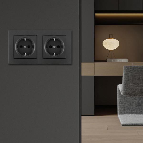 Розетка с заземлением и со шторкой Arte Milano SET06-2 SET06-2-40-1x2 black