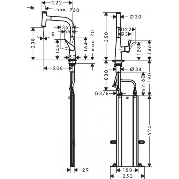 Смеситель для кухни hansgrohe Metris Select M71 240 73802800 с вытяжным изливом 1jet sBox сталь