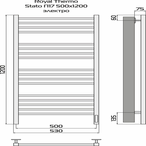 Полотенцесушитель Royal Thermo Stato П17 500х1200 электро (встроен. диммер) стальной