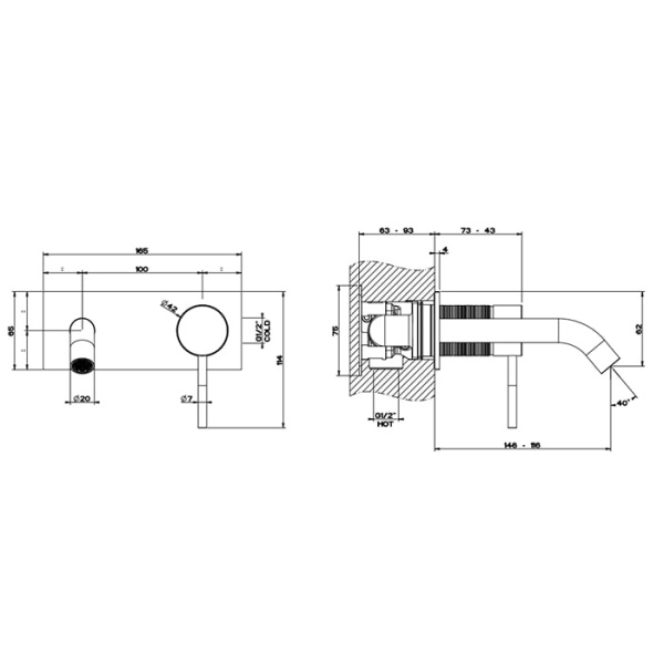Смеситель для раковины Gessi 316 54388#707 черный матовый