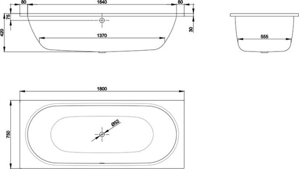 Ванна прямоугольная Bette Starlet 1430-000 PLUS 1800х750х420 мм, BetteGlasur Plus, в комплекте с шумоизоляцией, цвет белый