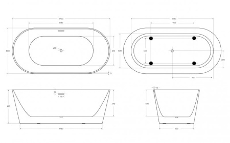 Акриловая ванна BelBagno 170x80 BB416-1700-800