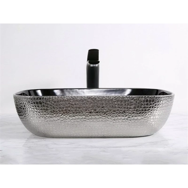 Раковина-чаша CeramaLux D1333H009 46x33 см, накладная, серебряный