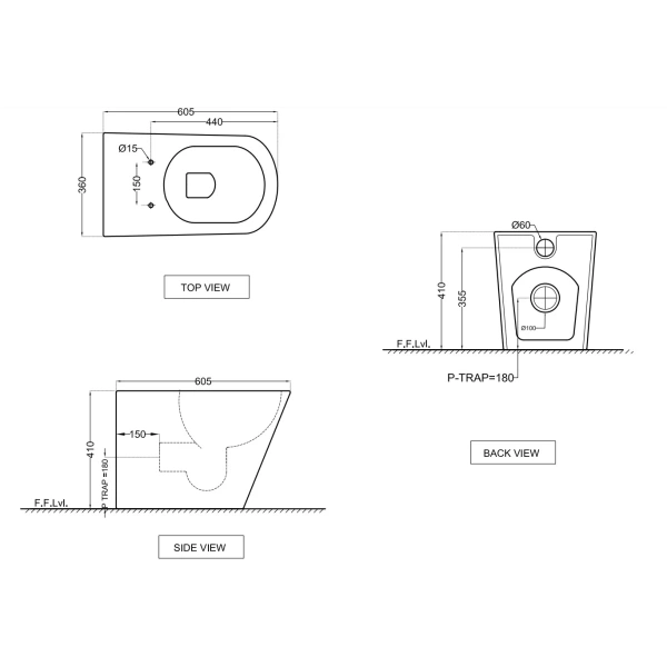 Приставной безободковый унитаз с сиденьем микролифт Jaquar Aria ARS-WHT-39955