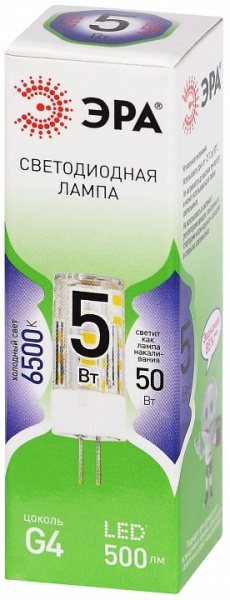 Лампа светодиодная Эра Green Line G4 5Вт 6500K LED G4-JC-5W-865-12V GL