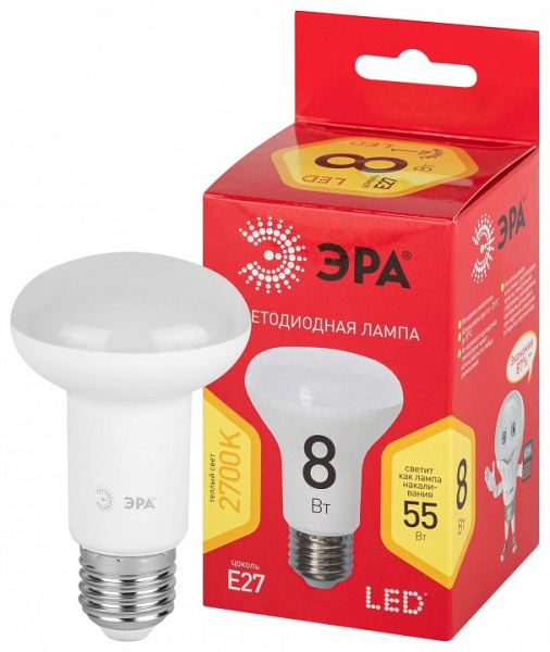 Лампа светодиодная Эра  E27 8Вт 2700K LED R63-8W-827-E27 R
